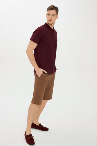  Koyu Bordo Cepli Polo Yaka Regular Fit Pamuk Tişört