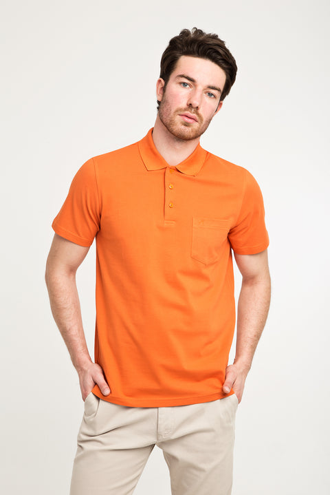 Bal Kabağı Cepli Polo Yaka Düz Regular Fit Pamuk Tişört