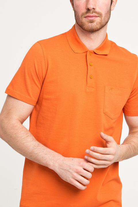 Bal Kabağı Cepli Polo Yaka Düz Regular Fit Pamuk Tişört