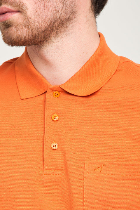 Bal Kabağı Cepli Polo Yaka Düz Regular Fit Pamuk Tişört