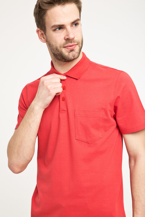 Koyu Nar Çiçeği Cepli Polo Yaka Regular Fit Pamuk Tişört