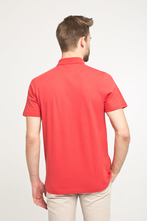 Koyu Nar Çiçeği Cepli Polo Yaka Regular Fit Pamuk Tişört