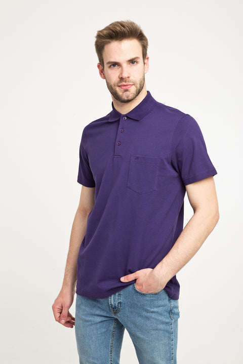 Mor Cepli Polo Yaka Regular Fit Pamuk Tişört