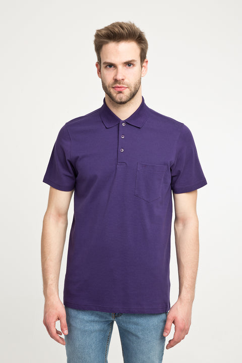 Mor Cepli Polo Yaka Regular Fit Pamuk Tişört