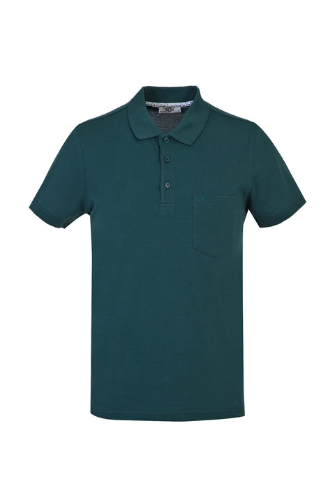 Zümrüt Yeşili Cepli Polo Yaka Regular Fit Pamuk Tişört