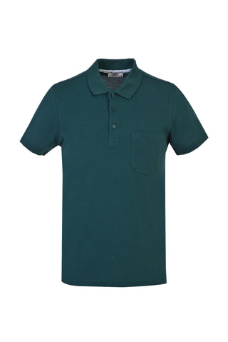  Zümrüt Yeşili Cepli Polo Yaka Regular Fit Pamuk Tişört