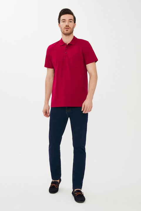 Kırmızı Cepli Polo Yaka Regular Fit Pamuk Tişört