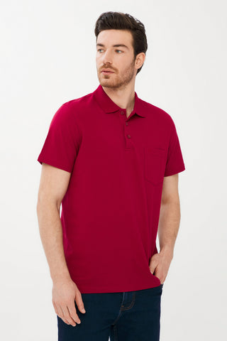  Kırmızı Cepli Polo Yaka Regular Fit Pamuk Tişört