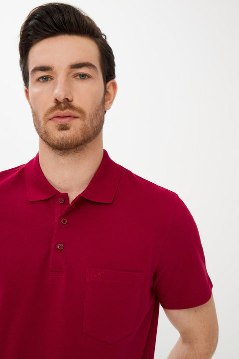 Kırmızı Cepli Polo Yaka Regular Fit Pamuk Tişört