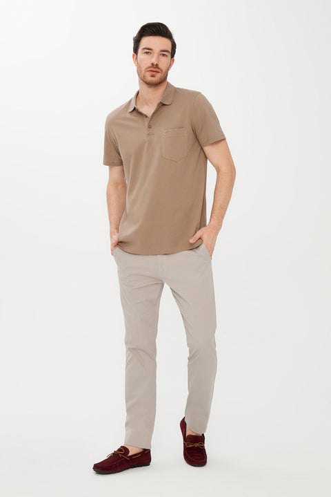 Koyu Vizon Cepli Polo Yaka Regular Fit Pamuk Tişört