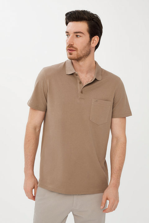 Koyu Vizon Cepli Polo Yaka Regular Fit Pamuk Tişört