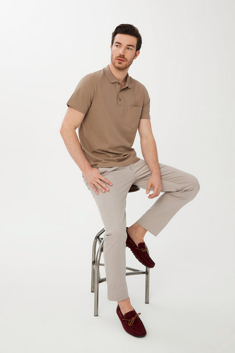 Koyu Vizon Cepli Polo Yaka Regular Fit Pamuk Tişört