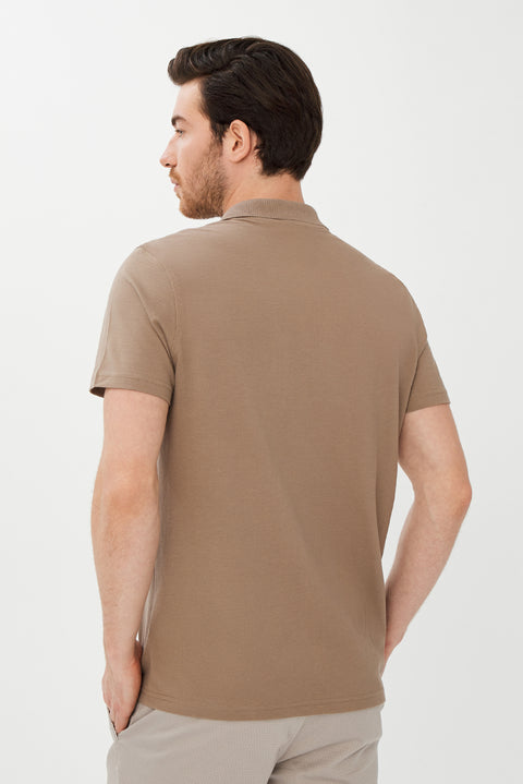 Koyu Vizon Cepli Polo Yaka Regular Fit Pamuk Tişört