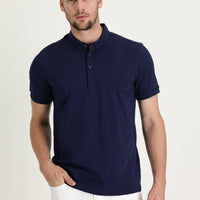 Koyu Lacivert Yarım İtalyan Yaka Regular Fit Süprem Tişört