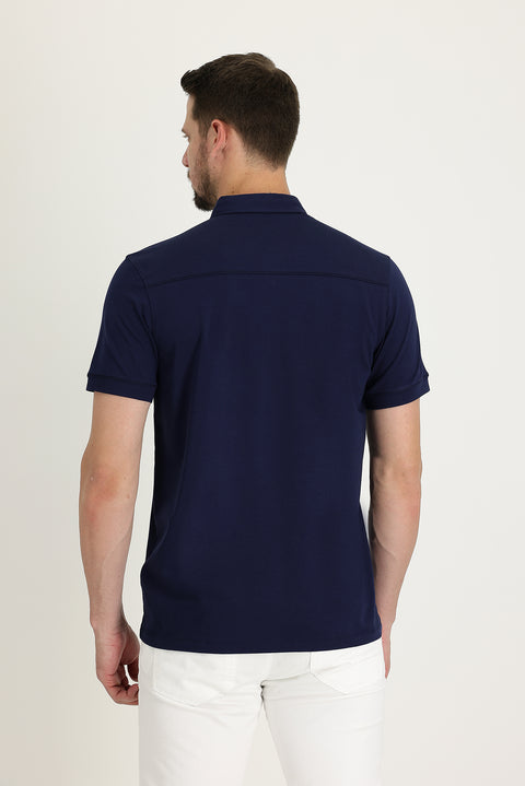 Koyu Lacivert Yarım İtalyan Yaka Regular Fit Süprem Tişört