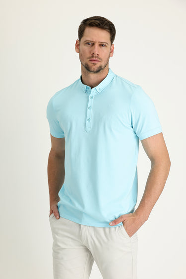 Su Mavisi Yarım İtalyan Yaka Süprem Tişört