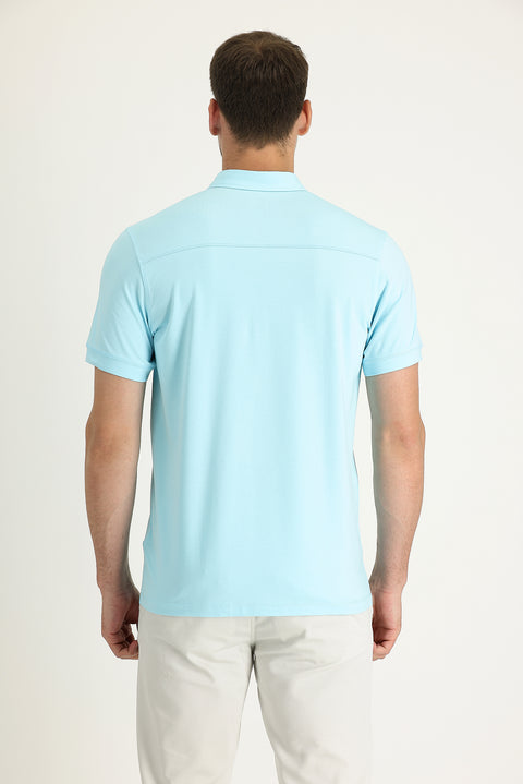 Su Mavisi Yarım İtalyan Yaka Regular Fit Süprem Tişört