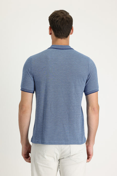 Açık Mavi Polo Yaka Regular Fit Desenli Tişört