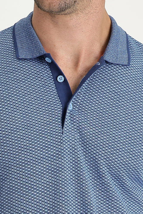 Açık Mavi Polo Yaka Regular Fit Desenli Tişört