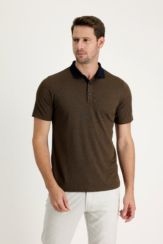  Koyu Lacivert Polo Yaka Regular Fit Desenli Tişört