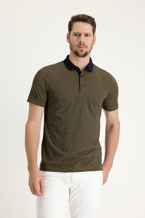 Bal Kabağı Polo Yaka Regular Fit Desenli Tişört