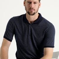 Orta Lacivert Polo Yaka Regular Fit Desenli Tişört