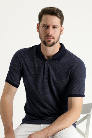  Orta Lacivert Polo Yaka Regular Fit Desenli Tişört