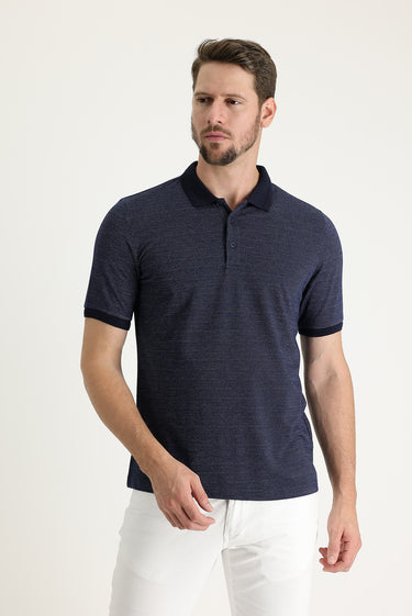 Orta Lacivert Polo Yaka Regular Fit Desenli Tişört