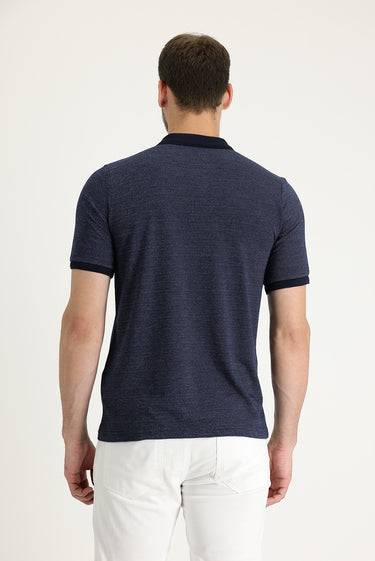 Orta Lacivert Polo Yaka Regular Fit Desenli Tişört