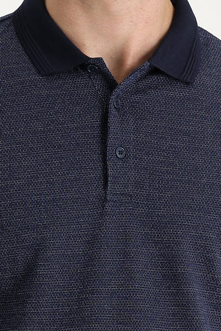  Orta Lacivert Polo Yaka Regular Fit Desenli Tişört