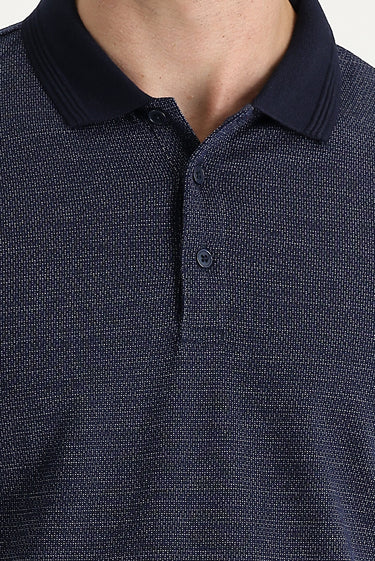 Orta Lacivert Polo Yaka Regular Fit Desenli Tişört