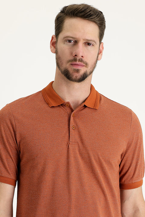 Kiremit Polo Yaka Regular Fit Desenli Tişört