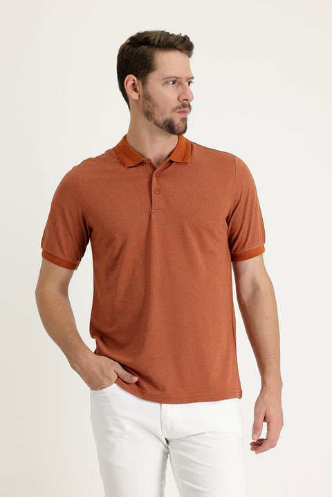 Kiremit Polo Yaka Regular Fit Desenli Tişört