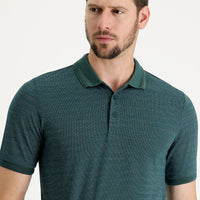Koyu Yeşil Polo Yaka Regular Fit Desenli Tişört