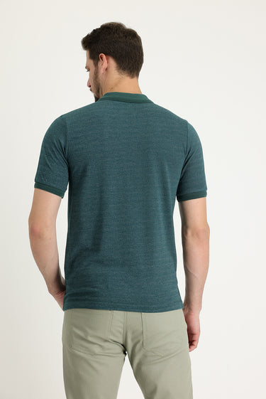 Koyu Yeşil Polo Yaka Regular Fit Desenli Tişört