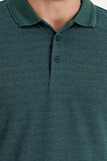 Koyu Yeşil Polo Yaka Regular Fit Desenli Tişört