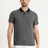 Orta Lacivert Polo Yaka Regular Fit Desenli Tişört