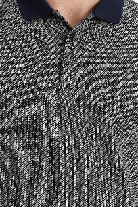 Orta Lacivert Polo Yaka Regular Fit Desenli Tişört