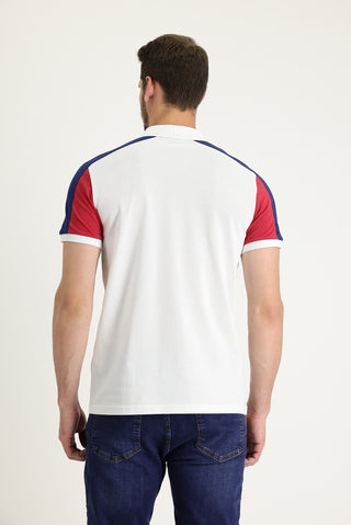  Beyaz Polo Yaka Regular Fit Desenli Pamuk Tişört