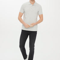 Açık Gri Melanj Polo Yaka Slim Fit Dar Kesim Pamuk Tişört