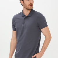 Orta Gri Polo Yaka Slim Fit Dar Kesim Pamuk Tişört