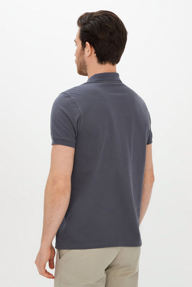 Orta Gri Polo Yaka Slim Fit Dar Kesim Pamuk Tişört
