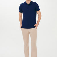 Orta Lacivert Polo Yaka Slim Fit Dar Kesim Pamuk Tişört