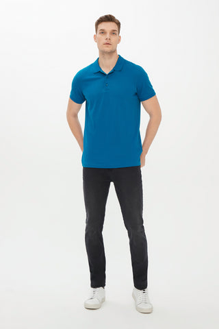  Petrol Yeşili Polo Yaka Slim Fit Dar Kesim Pamuk Tişört