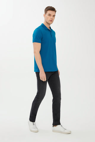  Petrol Yeşili Polo Yaka Slim Fit Dar Kesim Pamuk Tişört