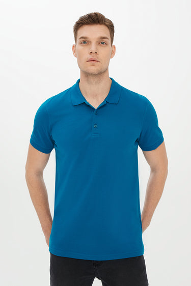 Petrol Yeşili Polo Yaka Slim Fit Dar Kesim Pamuk Tişört