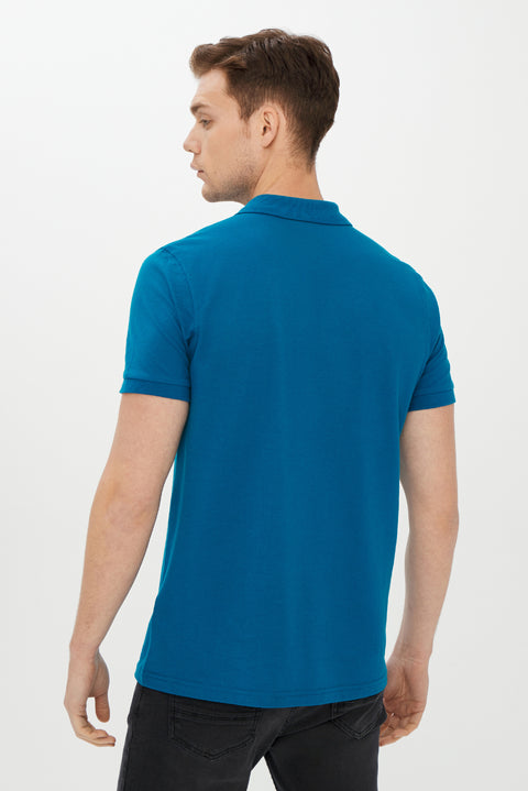 Petrol Yeşili Polo Yaka Slim Fit Dar Kesim Pamuk Tişört