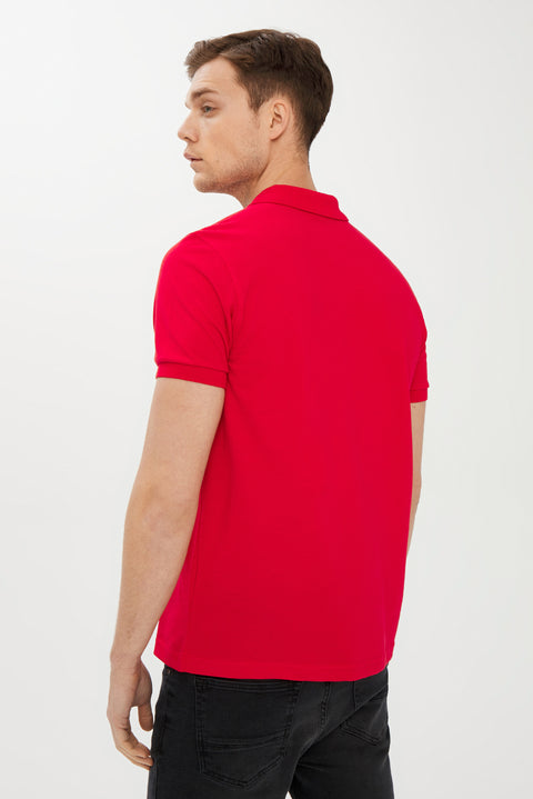 Bayrak Kırmızı Polo Yaka Slim Fit Dar Kesim Pamuk Tişört