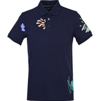 Koyu Lacivert Polo Yaka Slim Fit Dar Kesim Baskılı Tişört