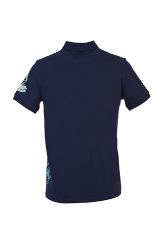  Koyu Lacivert Polo Yaka Slim Fit Dar Kesim Baskılı Tişört